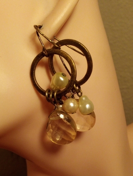 None Jewelry - Handcrafted Pearl & Crystal Drop Earrings in Gold Tone